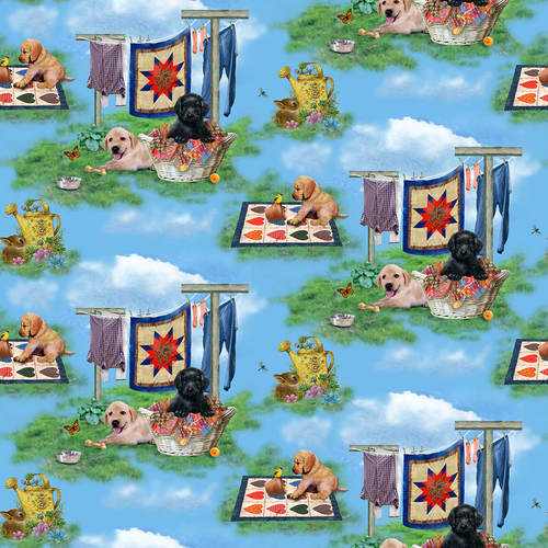 Henry Glass: Pups in the Garden - Scenic - 9332-17