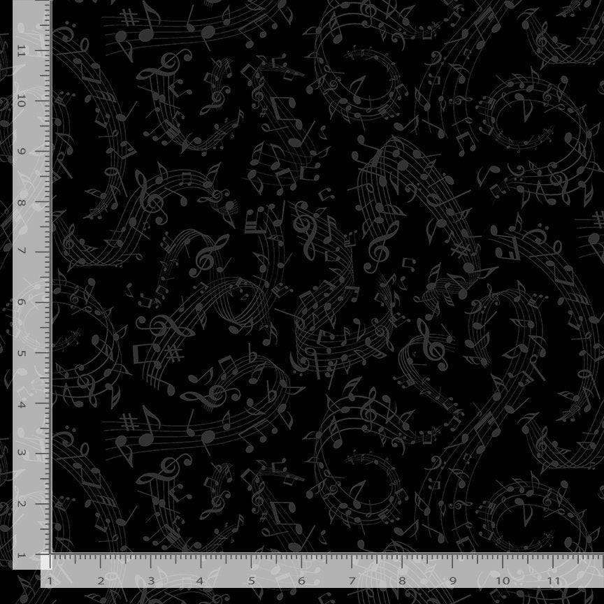 Timeless Treasures: Basics Blackout - Swirl Music Notes - C3112-Black