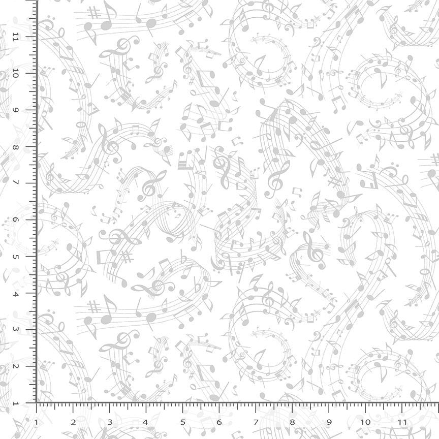 Timeless Treasures: Basics Whiteout - Swirl Music Notes - C3112-White