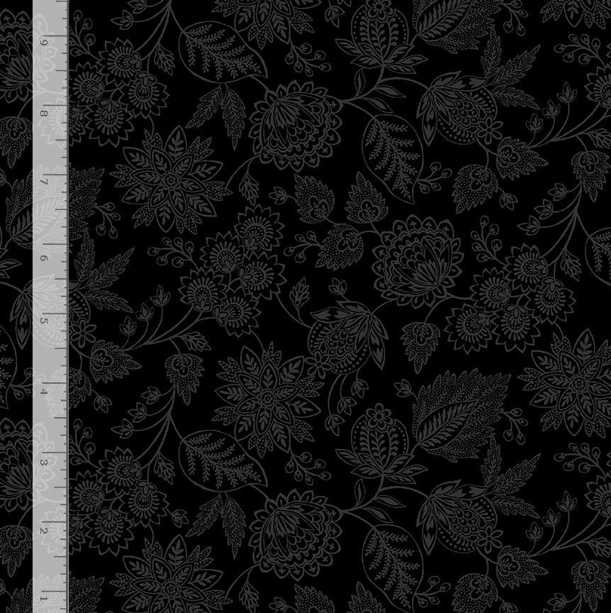 Timeless Treasures: Basics Blackout - Jacobean Floral - C3119-Black