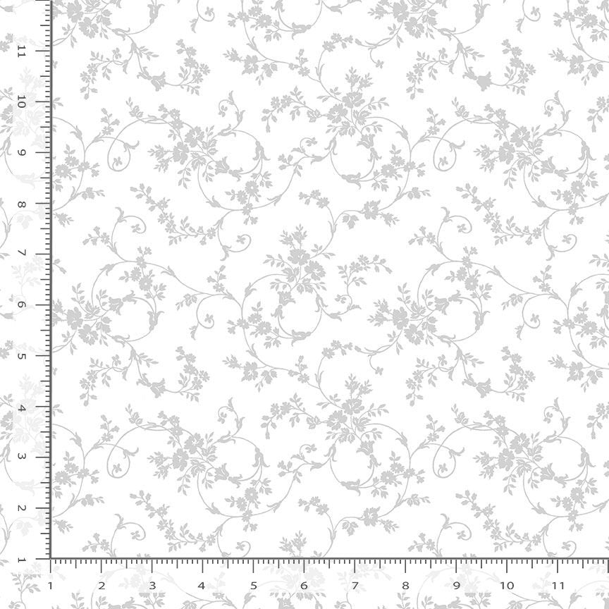 Timeless Treasures:  Basics Whiteout - Floral Scroll Pattern - C3115